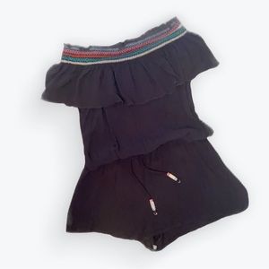 Isabella Rose Black off/shoulder Smocked Shorts Romper Swim Coverup Size SM